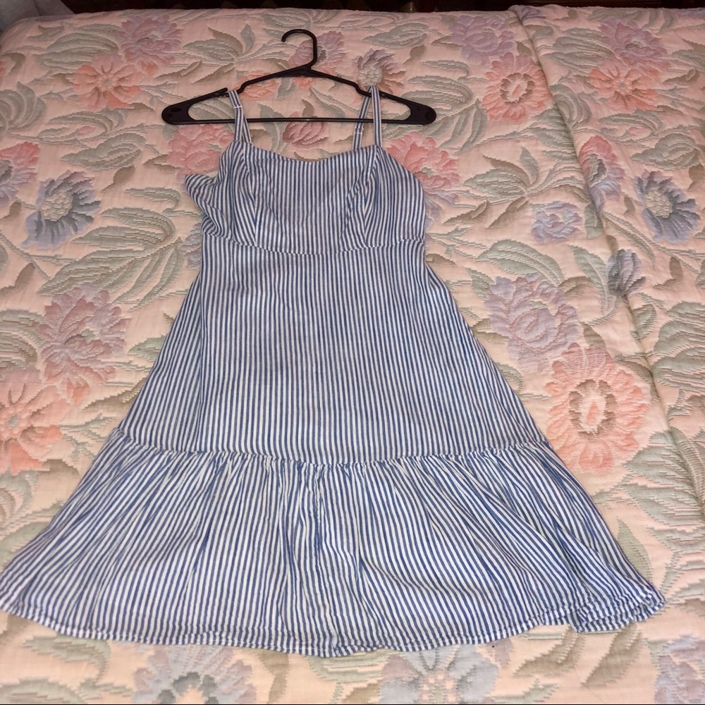 Blue and White Striped Spaghetti Strap Dress